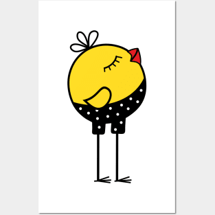 Cute Little Yellow Bird Cartoon Character Posters and Art